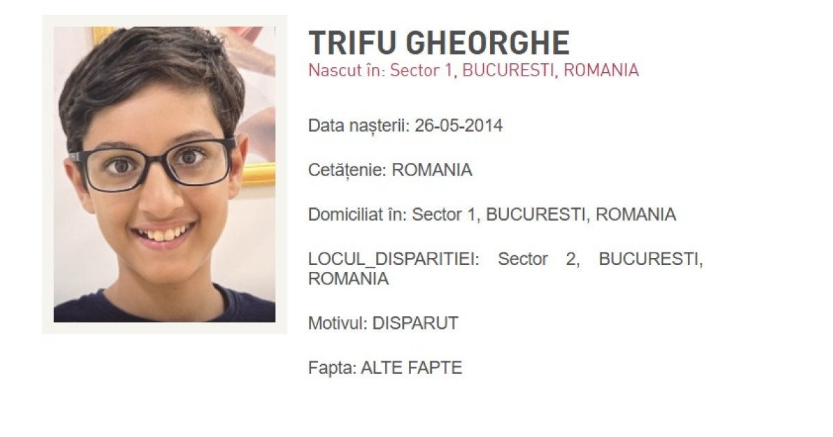 Un copil de 11 ani, găsit sănătos în București Poliția Capitalei a emis un mesaj RO-Alert sâmbătă seara, solicitând ajutorul cetățenilor pentru găsirea unui copil de 11 ani, dispărut în Sectorul 2 al Bucureștiului