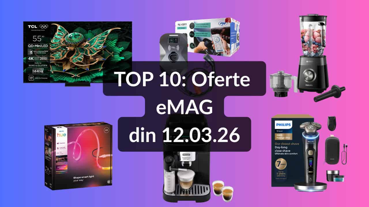 TOP oferte eMAG din 12 martie: aparate de bărbierit premium, stații de încărcare rapide și televizoare QD-Mini LED În contextul promoțiilor de primăvară, eMAG a lansat astăzi o serie de oferte atractive pentru cei interesați de tehnologie și electronice de ultimă generație