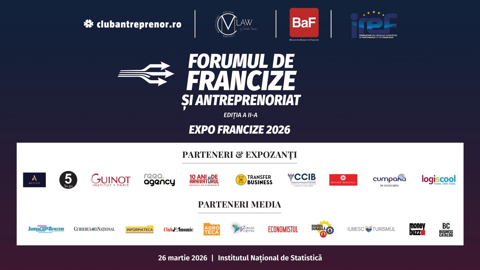 Joi, 26 martie 2026, Institutul Național de Statistică a găzduit cea de-a doua ediție a Forumului de francize și antreprenoriat, un eveniment dedicat promovării și dezvoltării conceptului de franciză în România