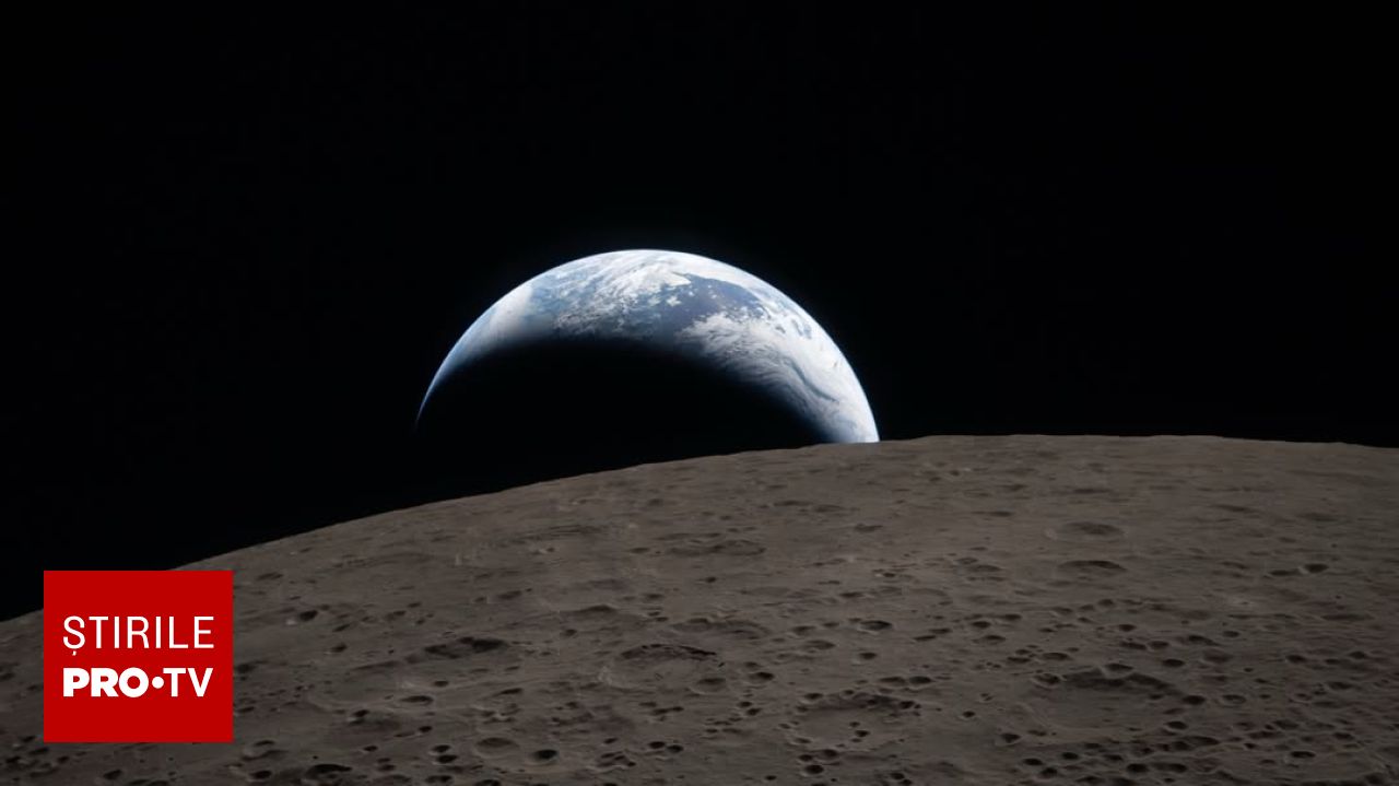 O imagine impresionantă, suprinsă de astronauți pe Lună, ne prezintă un „apus al Pământului” („Earthset”), un moment care reamintește de celebra fotografie „Earthrise”