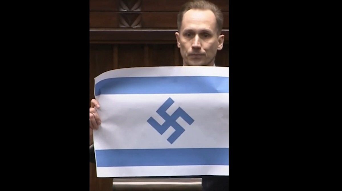 Deputat de extremă dreapta, cu steag israelian și svastică în Polonia