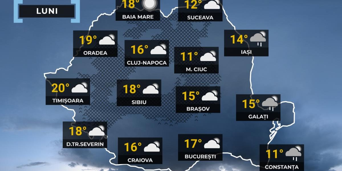 Vreme capricioasă pe 13 aprilie: România, între -3 și 21 grade, ploi și vânt