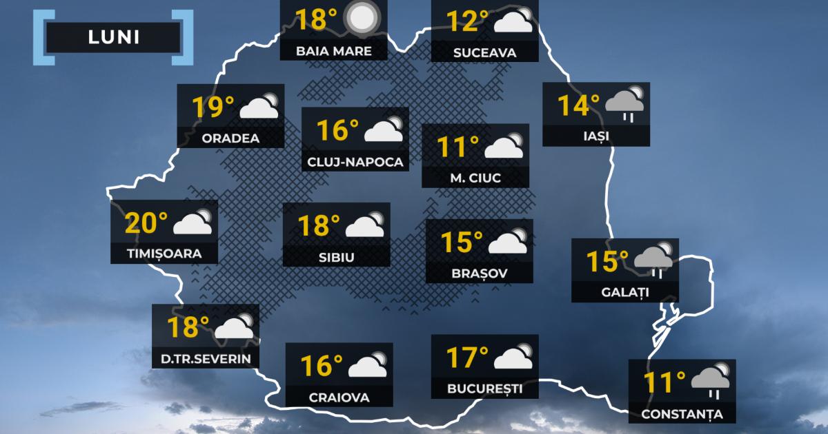 Vreme capricioasă pe 13 aprilie: România, între -3 și 21 grade, ploi și vânt