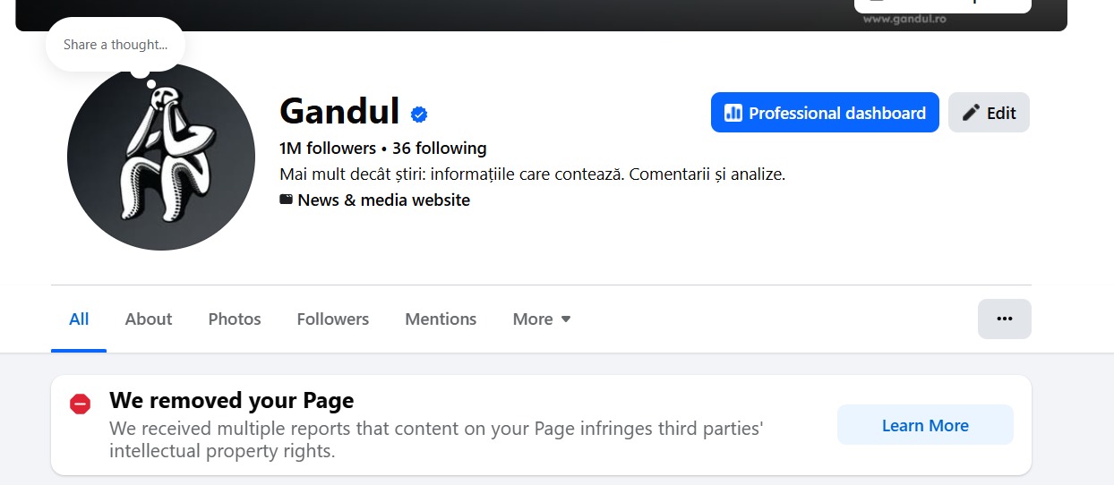 Platforma Facebook a închis pagina unui ziar important din România, lăsând publicația fără explicații și cu un impact major asupra traficului online