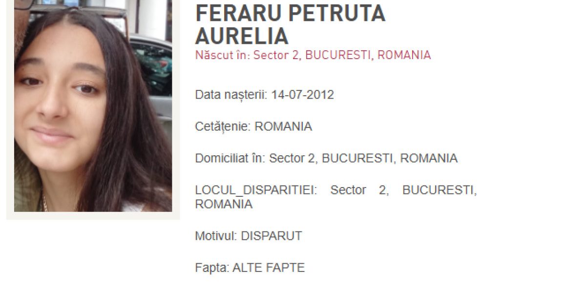Fată dispărută Sector 2: Alertă Ro-Alert în București