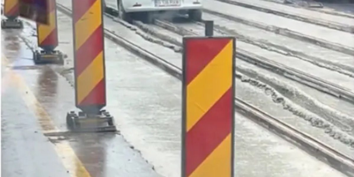 Șofer cu Loganul epopee în beton: imagini virale cu absurdul