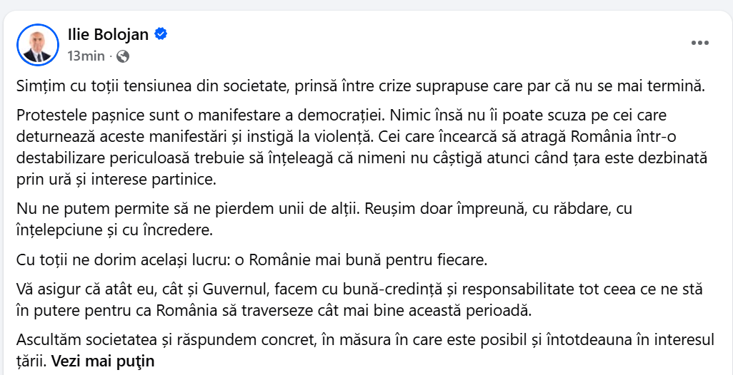 Bolojan: Nimeni nu câștigă când România e dezbinată